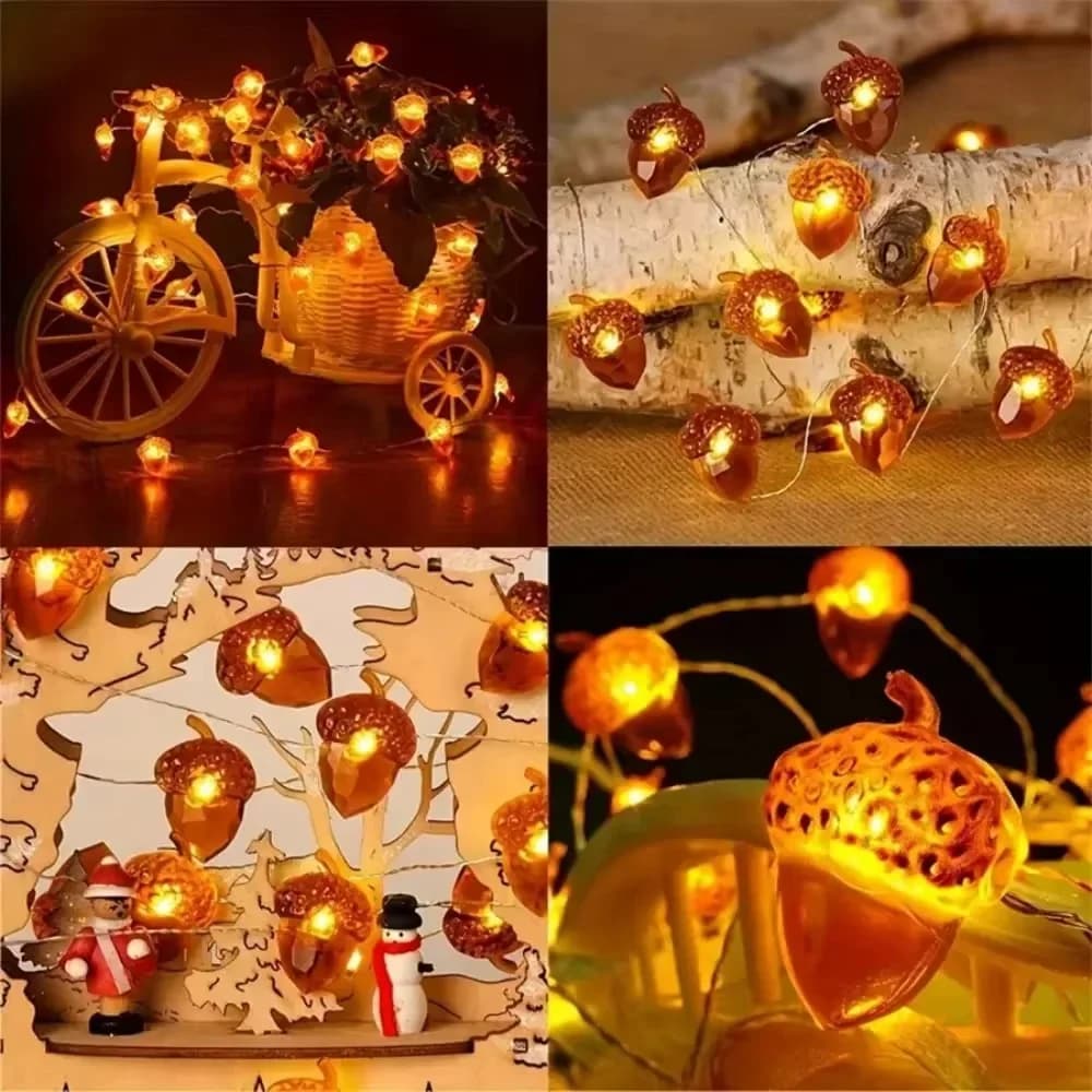 Luces LED de cadena impermeables con bellotas 3D para cosecha de otoño
