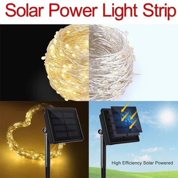 Luces de cadena de alambre de cobre solar blanco cálido