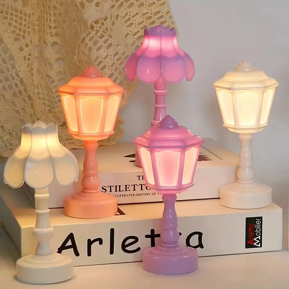 Lámpara de mesa con pantalla en forma de pétalo, luz nocturna estilo farol