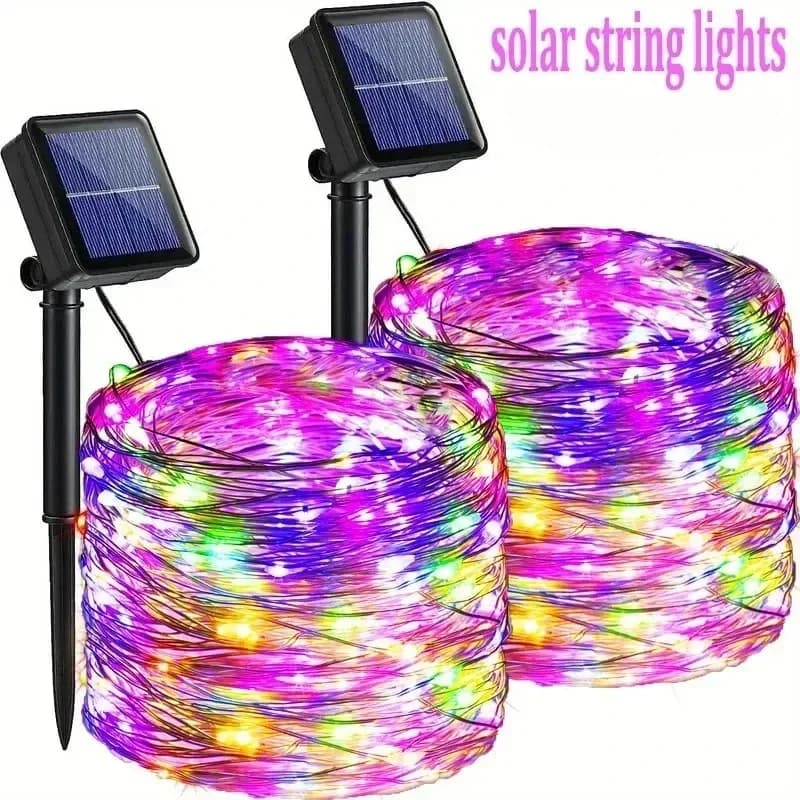 Luces solares de cadena impermeables, LED blanco cálido para jardín y paisaje