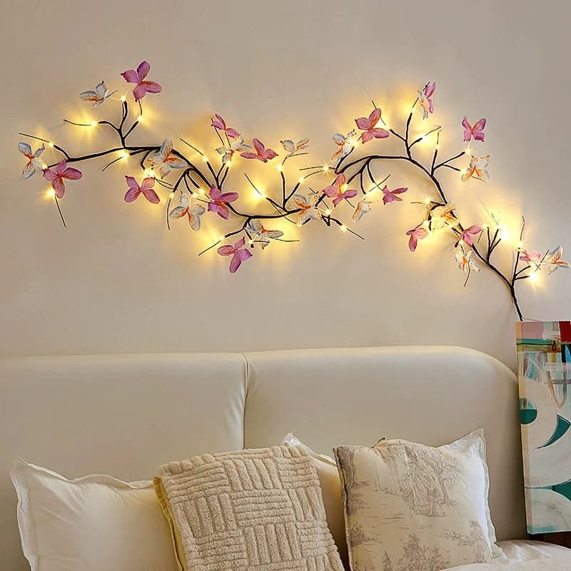 Guirnalda de mariposas flexibles con luz blanca cálida y USB