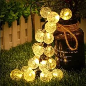 Guirnalda de luces solares con esferas de cristal, blanco cálido, impermeable