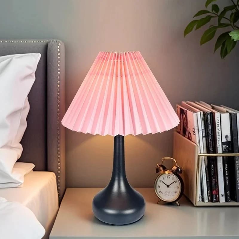 Lámpara de Mesa USB con Pantalla Plisada, Regulable 3 Colores