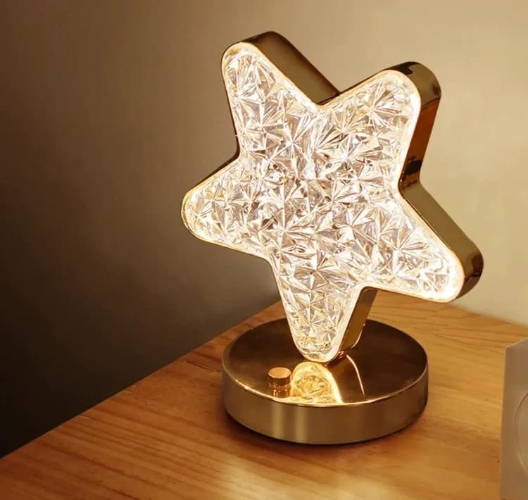 Luz Nocturna LED de Cristal Recargable con Diseño Estrella y Luna