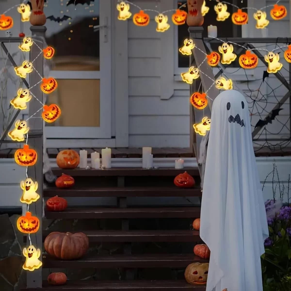 Luces de cuerda con calabazas a pilas, LED blanco cálido para Halloween