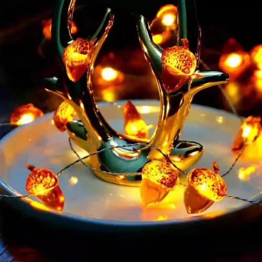 Luces LED de cadena impermeables con bellotas 3D para cosecha de otoño