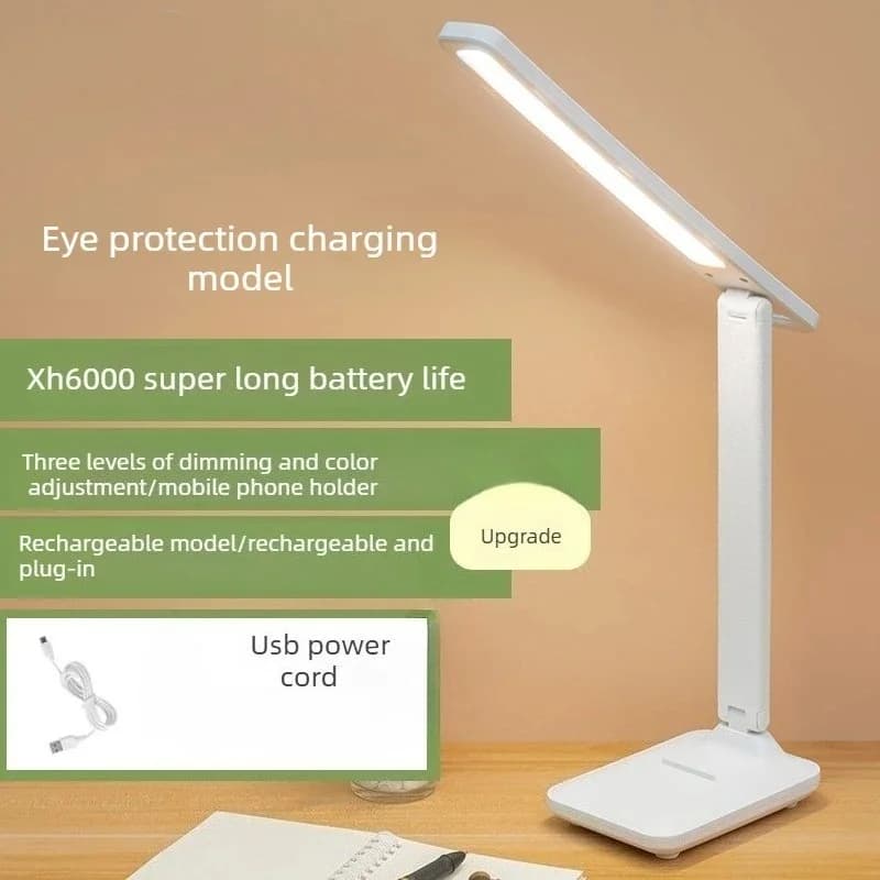 Lámpara de escritorio LED plegable recargable por USB con soporte para teléfono
