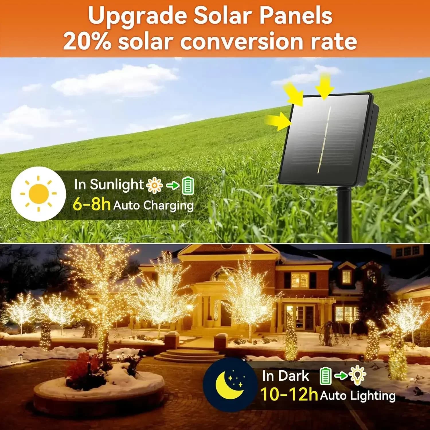 Guirnalda de luces solares impermeables blanco cálido para exteriores