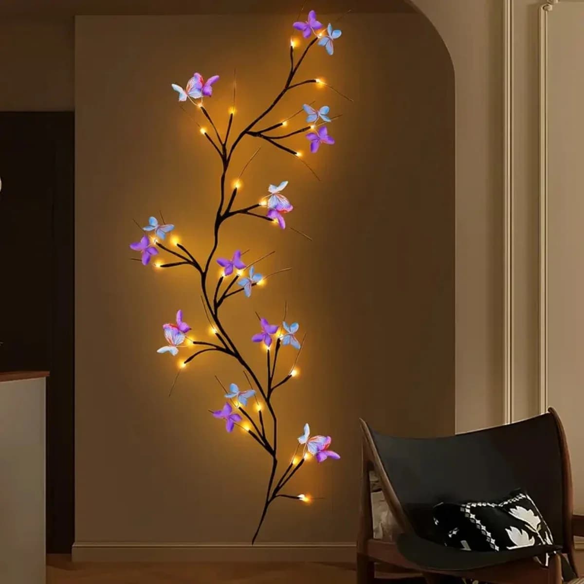 Guirnalda de mariposas flexibles con luz blanca cálida y USB