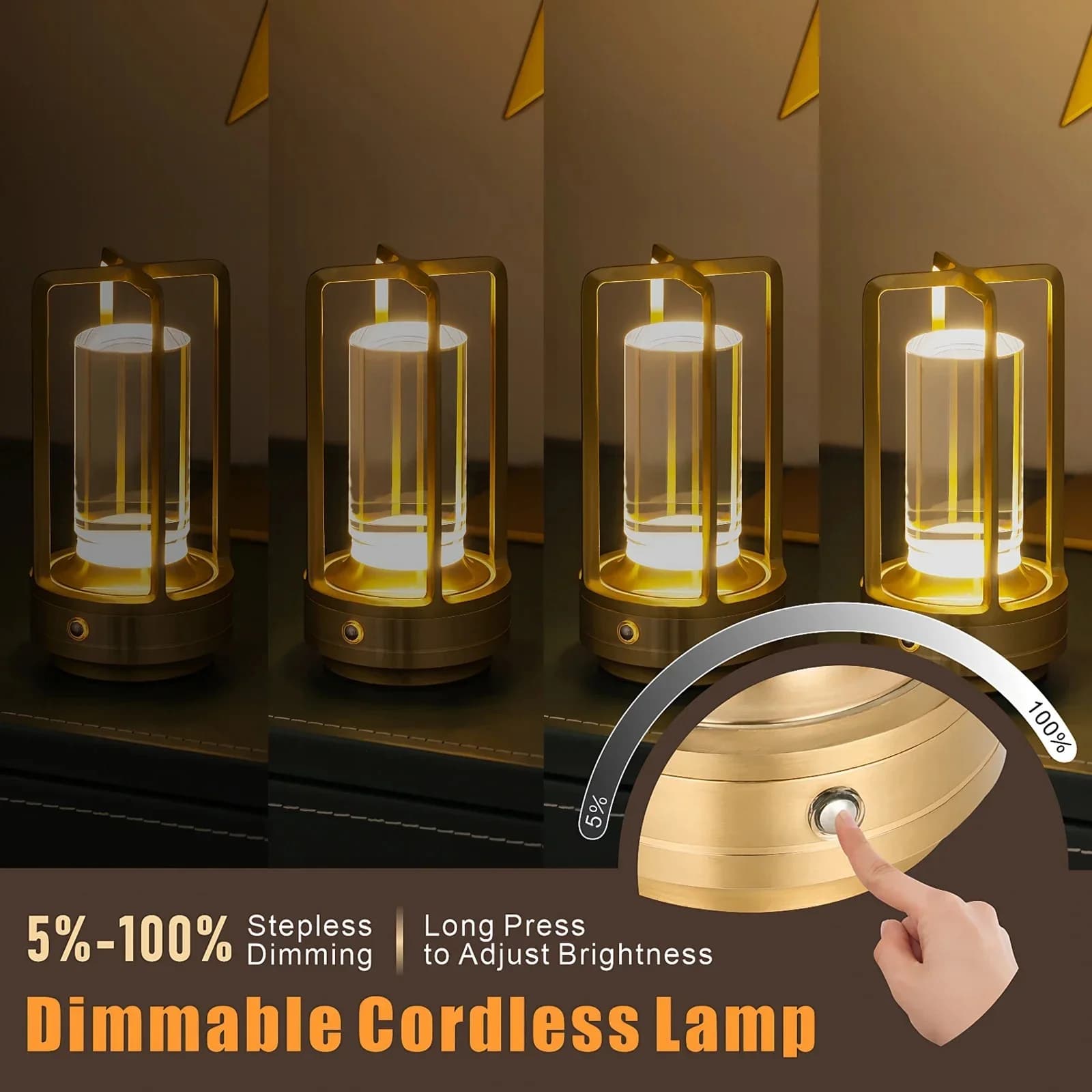 Lámpara de mesa LED portátil recargable, 3 colores