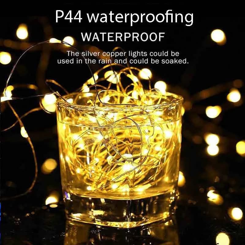 Guirnalda de cobre solar con 100 LED, impermeable para exteriores