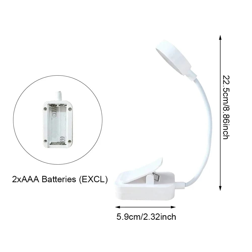 Luz de lectura LED con pinza regulable por pilas