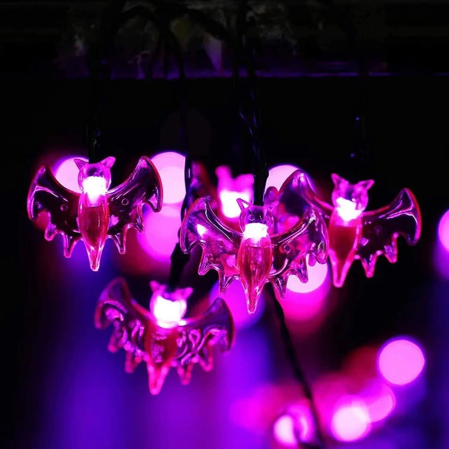 Luces de hadas de murciélagos morados a pilas para decoración navideña